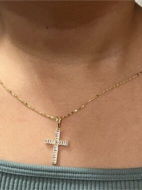 Gold Cross Pendant Necklace with Clear Stones - Women Jewelry